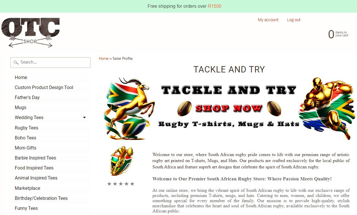 Tackle and Try rugby online clothing store for men, women and children.